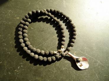 Preview: Kette, Lava, Schmuck, Silber, Blatt, Blüte, schwarz, Frauen, Lavakette